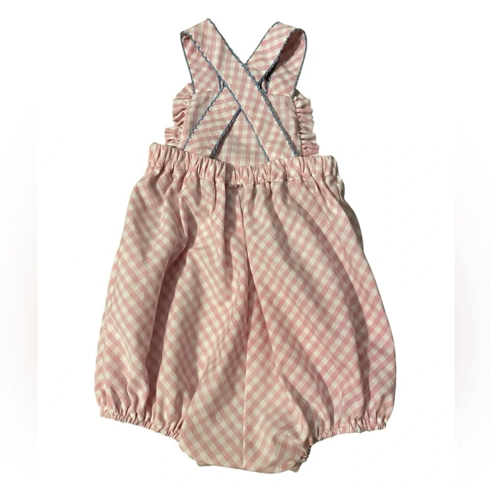 Anavini‎ Hand Smocked Pink Gingham Whale Bubble | 9 Months